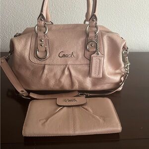 Coach Blush Pink Leather Satchel and Wallet Set